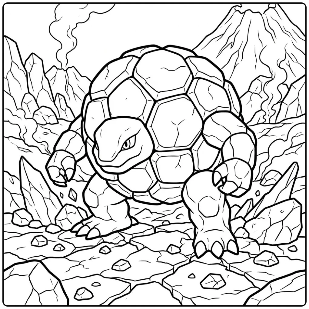 Realistic Pokemon Golem in Volcanic Rock Field coloring page