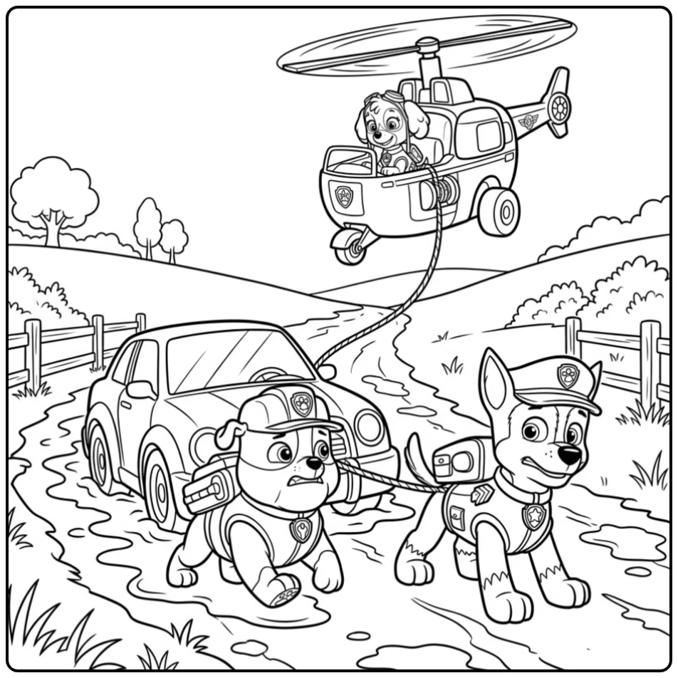 Rescue Action Skye Paw Patrol on a Muddy Path coloring page