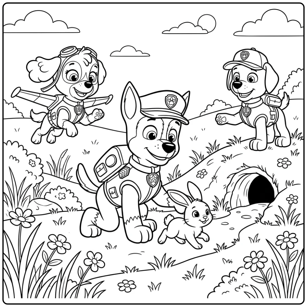Rescue Mission Paw Patrol Chase Helping Rabbit Back coloring page