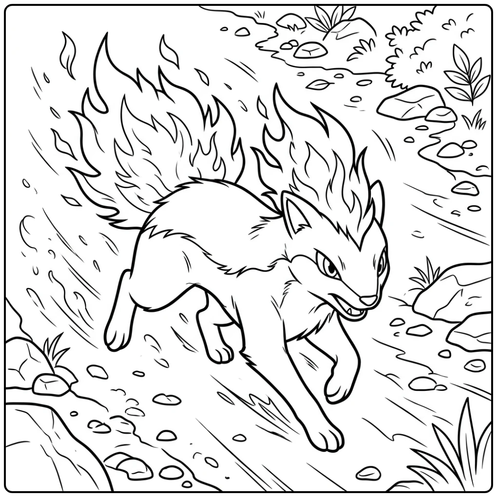 Running Quilava Pokemon Flames in Action coloring page