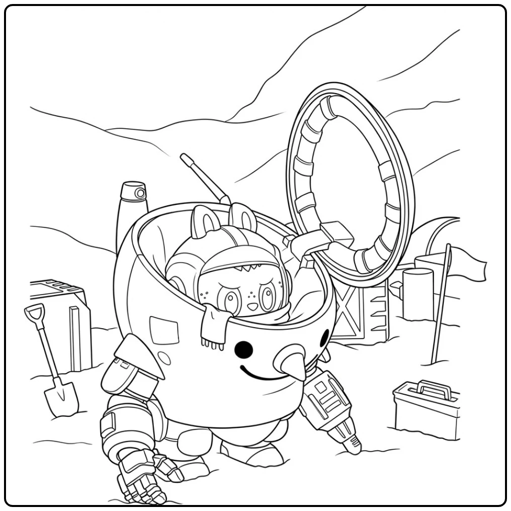 Robot Astronaut Snowman for Children coloring page