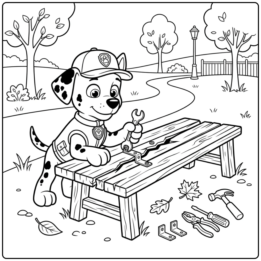 Rocky Paw Patrol Adventure with Tools coloring page