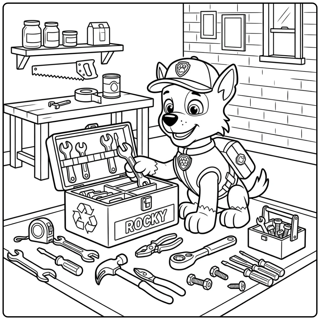 Rocky Paw Patrol Toolbox Neatly Organized coloring page