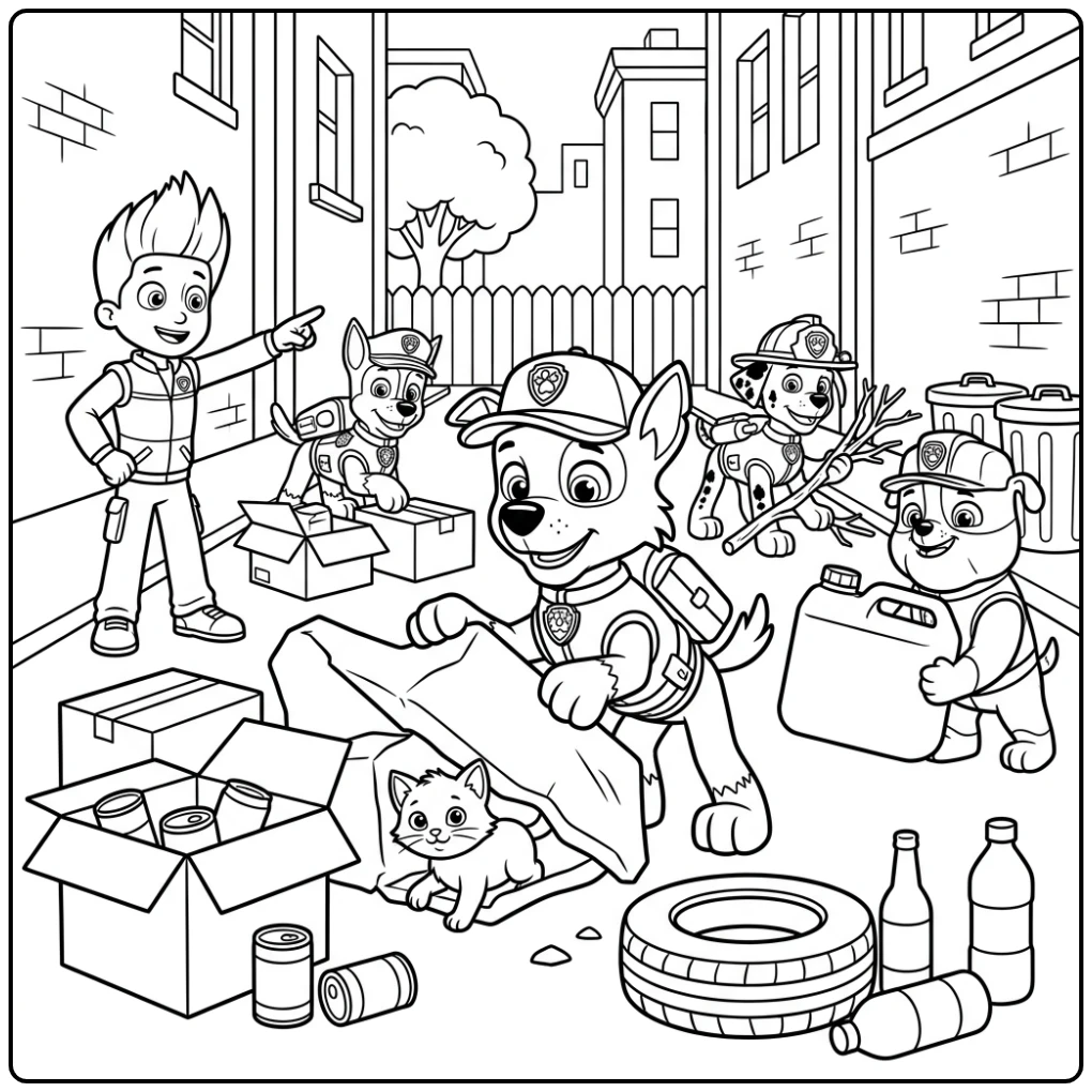 Rocky Paw Patrol Kitten Rescued from Trash coloring page