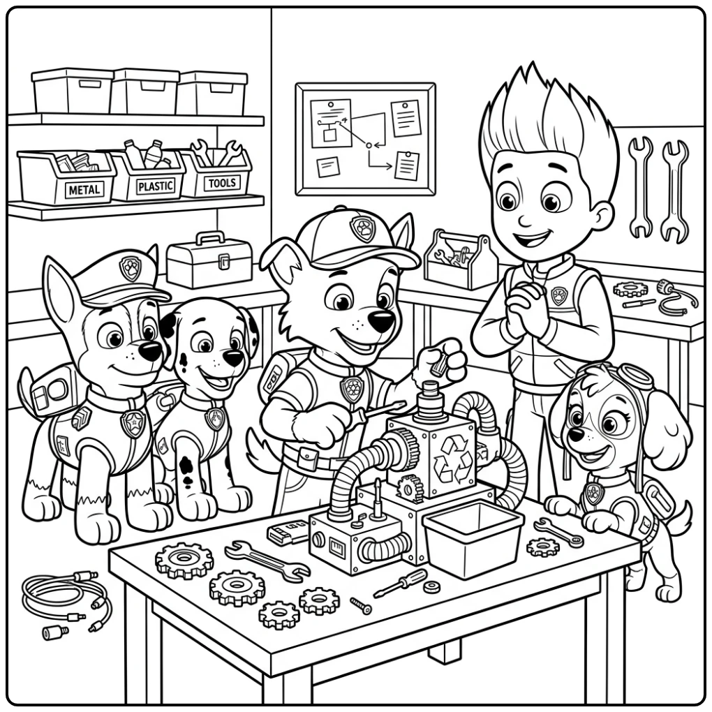 Paw Patrol Rocky Building New Recycle Machine coloring page