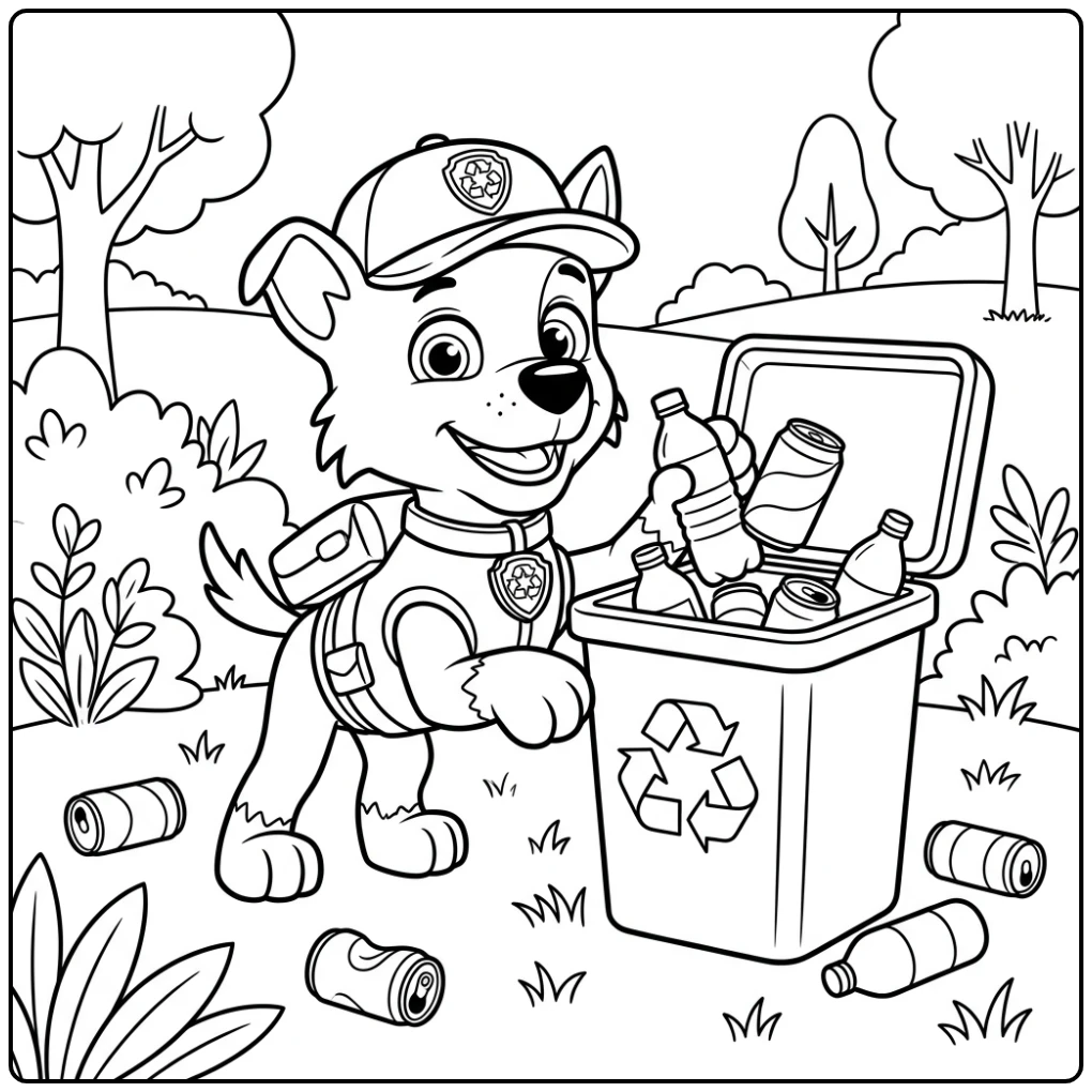 Paw Patrol Proudly Recycling with Hero Rocky coloring page