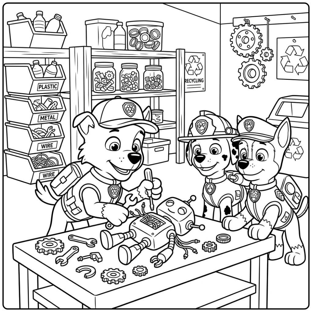 Rescuing the Robot a Adventurous Rocky Paw Patrol coloring page