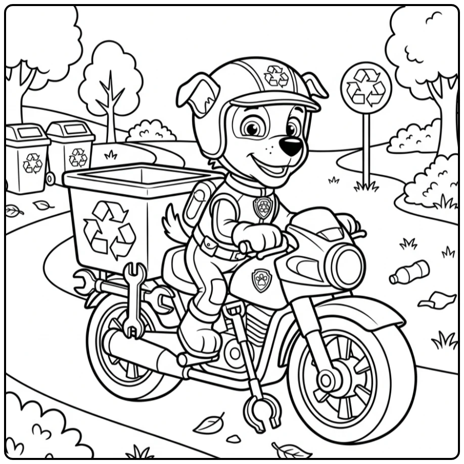 Rocky's Cleanup Mission Paw Patrol Moto Pups coloring page