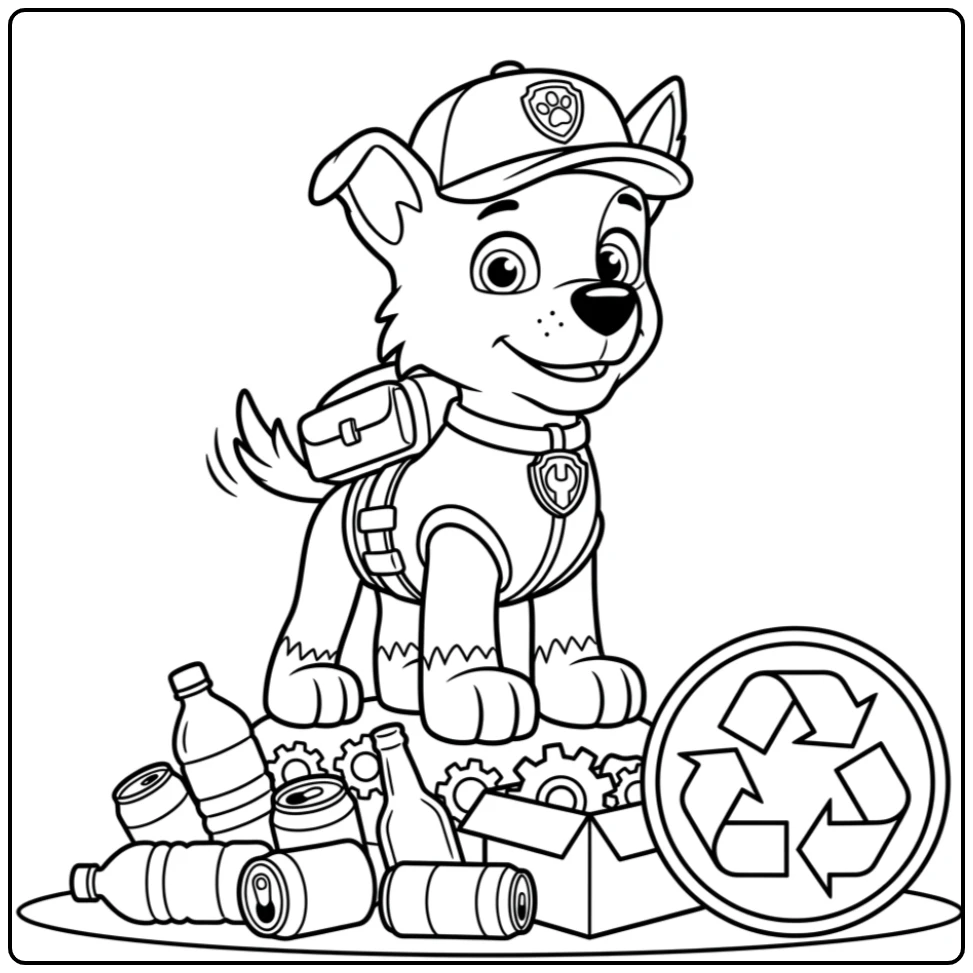 Rocky's Easy Paw Patrol Recycling Adventure coloring page