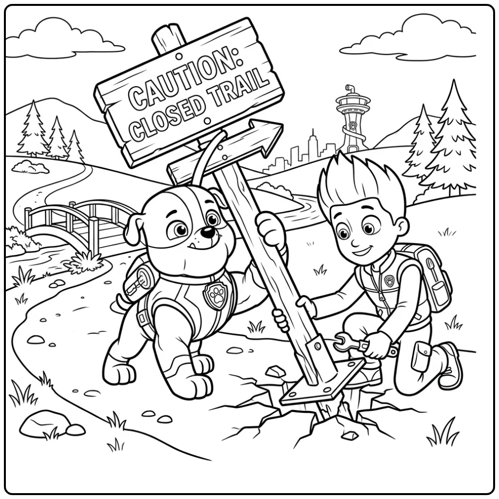 Rubble and Ryder Paw Patrol Mega Pups Team in Action coloring page