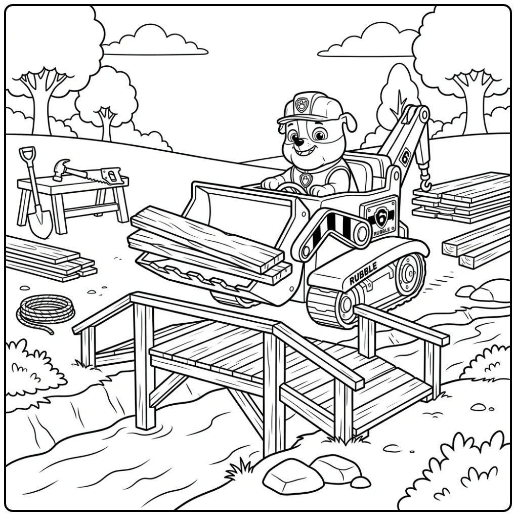 Rubble's Building Project Paw Patrol Rubble and His Shovel coloring page