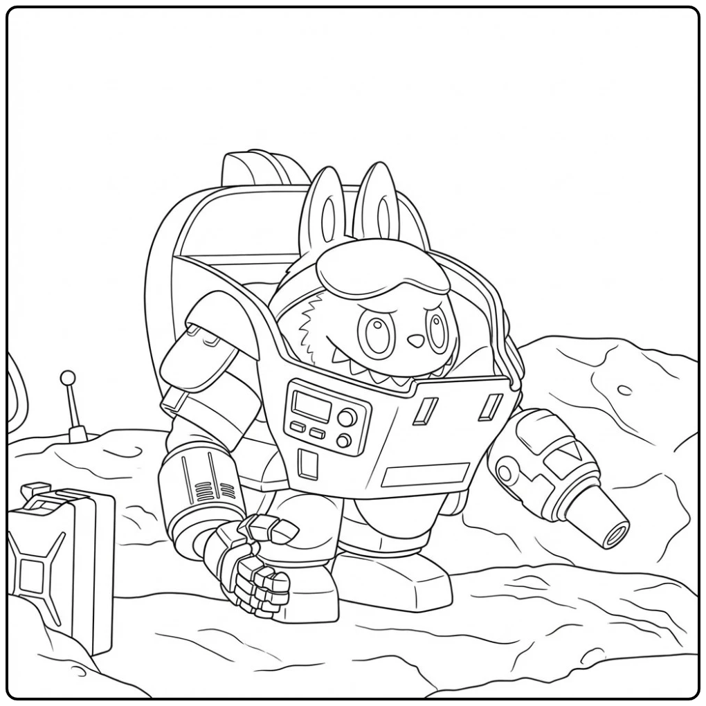 Space Adventure Flamingo and Robot Rabbit coloring page