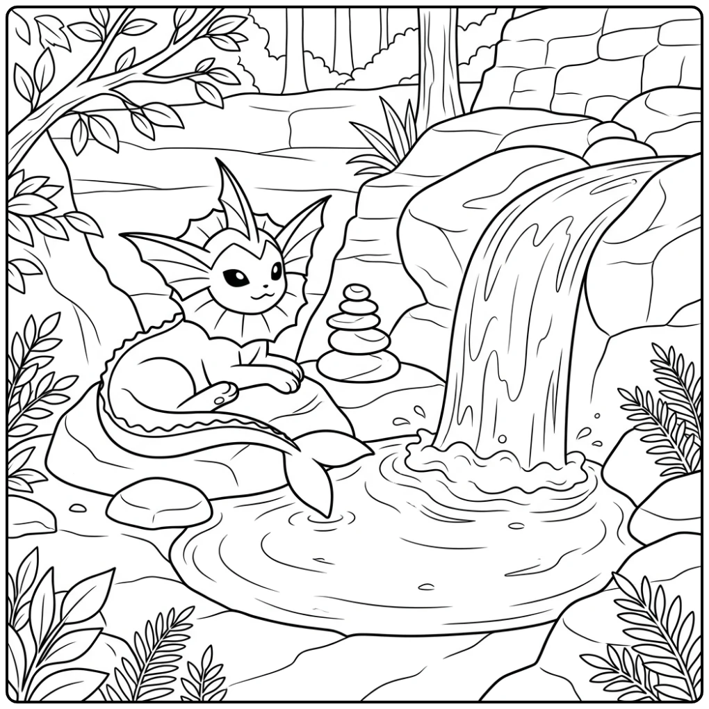 Resting a Relaxing Vaporeon coloring page
