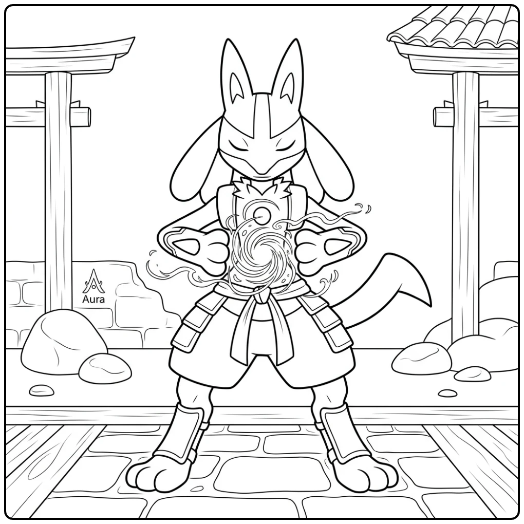 Quiet Lucario Martial Arts Pose and Aura Focus coloring page
