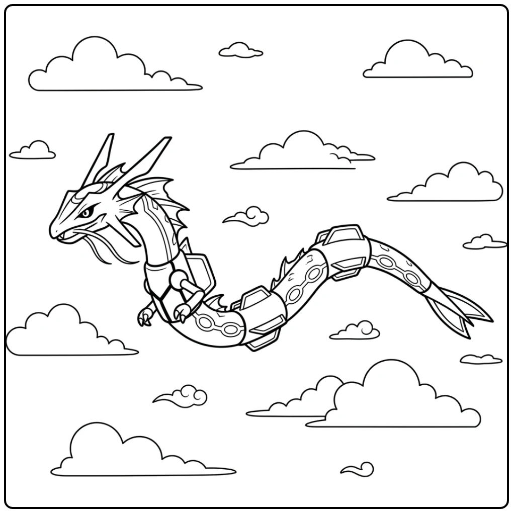 Quiet Rayquaza Gliding Gracefully Through the Sky coloring page
