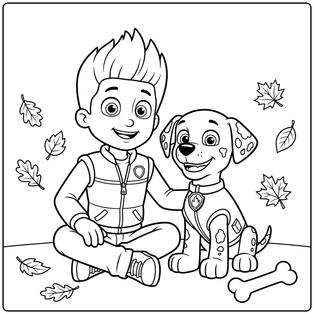 Ryder Paw Patrol with Smiling Marshall coloring page