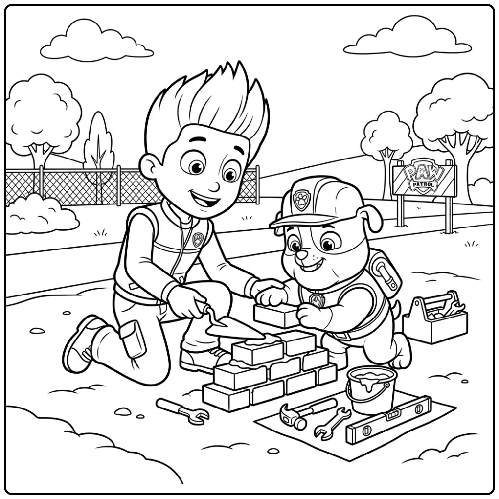 Ryder Paw Patrol with Rubble Building coloring page