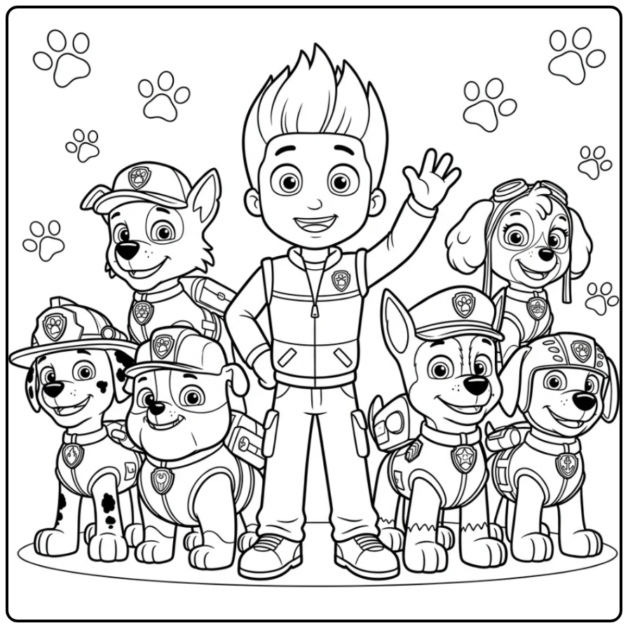 Ryder and Team a Easy Paw Patrol for Young Fans coloring page