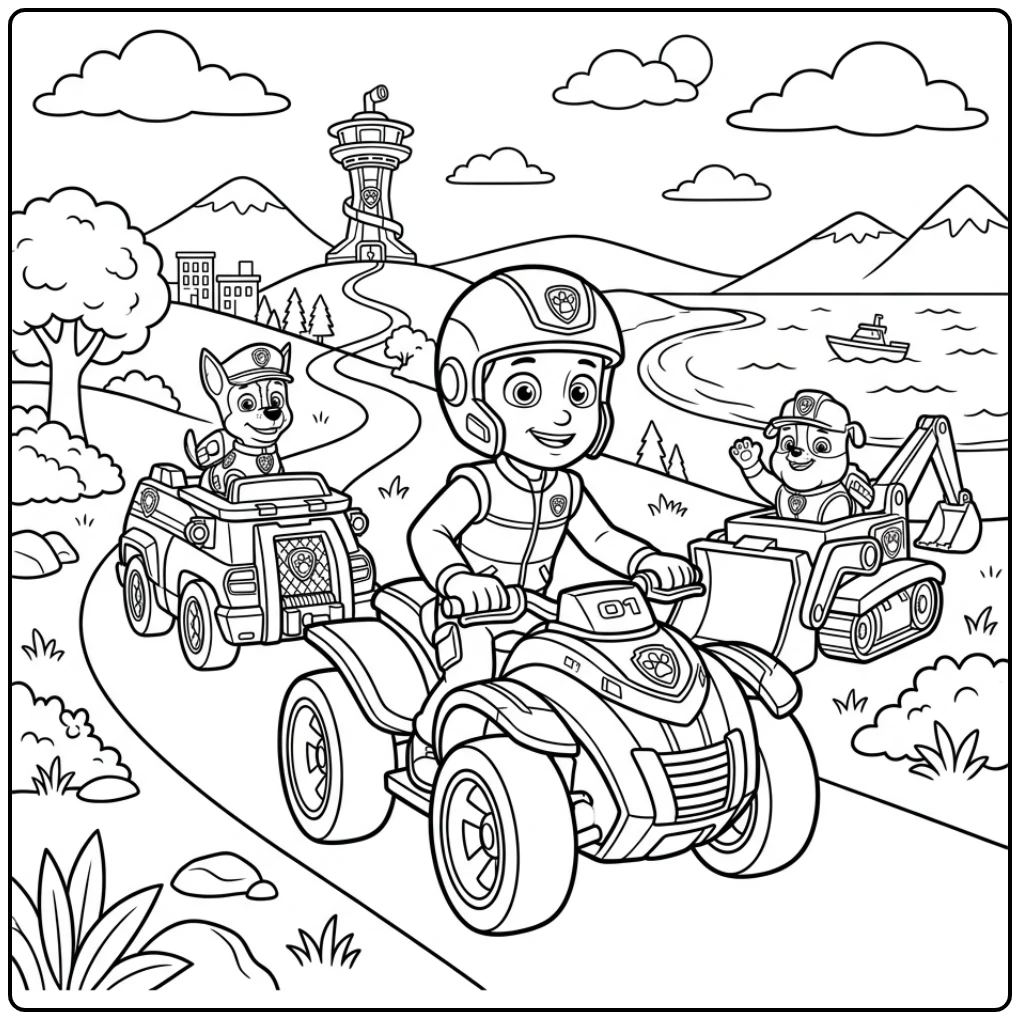 Ryder Paw Patrol Rescue in Adventure Bay with Pups coloring page