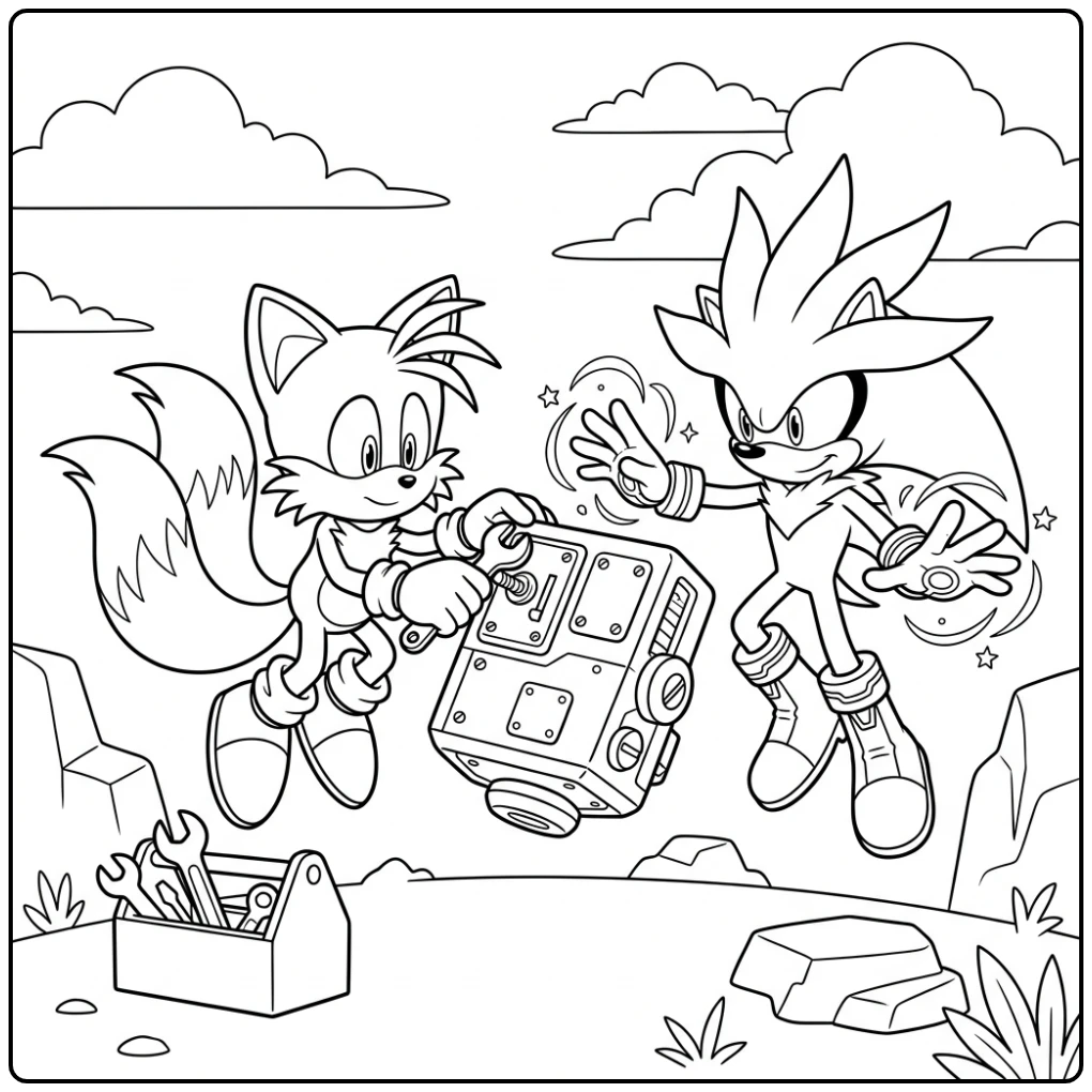 Working Together at the Floating Object Tails Adventure coloring page