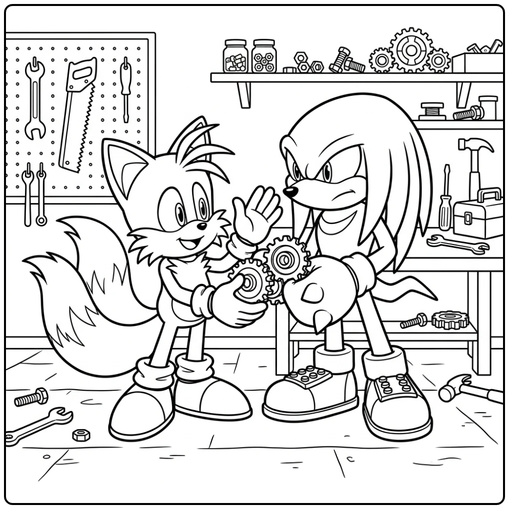 Tails Cooperating with Knuckles coloring page