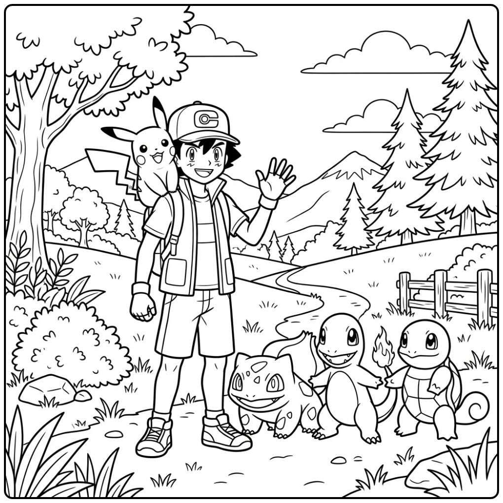 Ash and Friends a Beautiful Pikachu coloring page