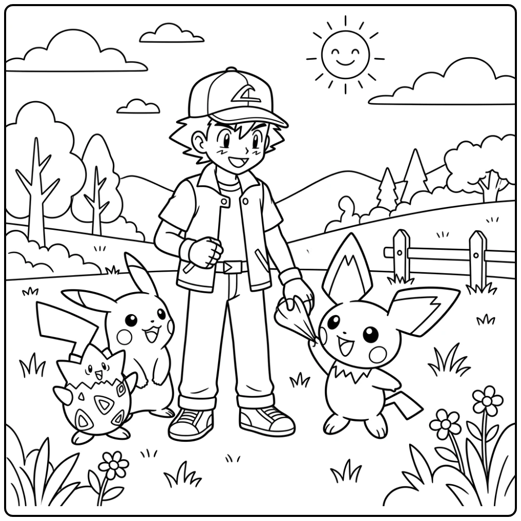 Ash and Friends Pichu with Pikachu coloring page