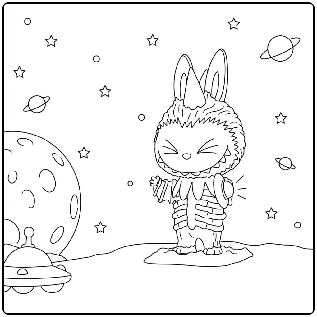 Cute Alien Kaiju in the Space coloring page