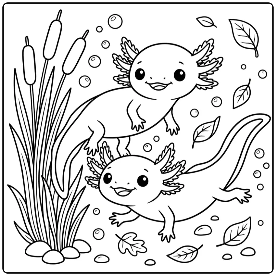 Two Cute Axolotl Friends coloring page