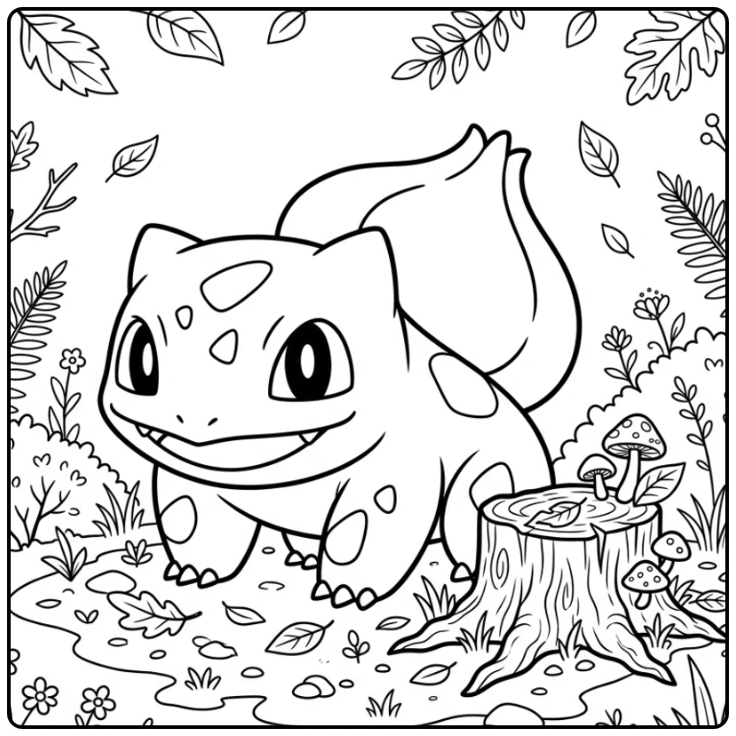 Cute Bulbasaur in the Forest coloring page
