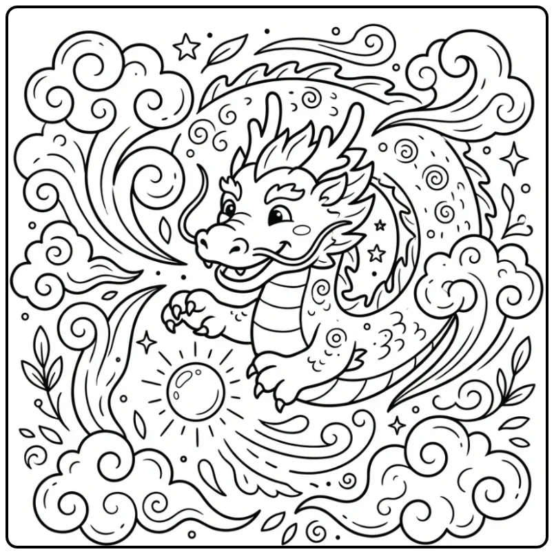 Cute Chinese Dragon with a Pearl coloring page