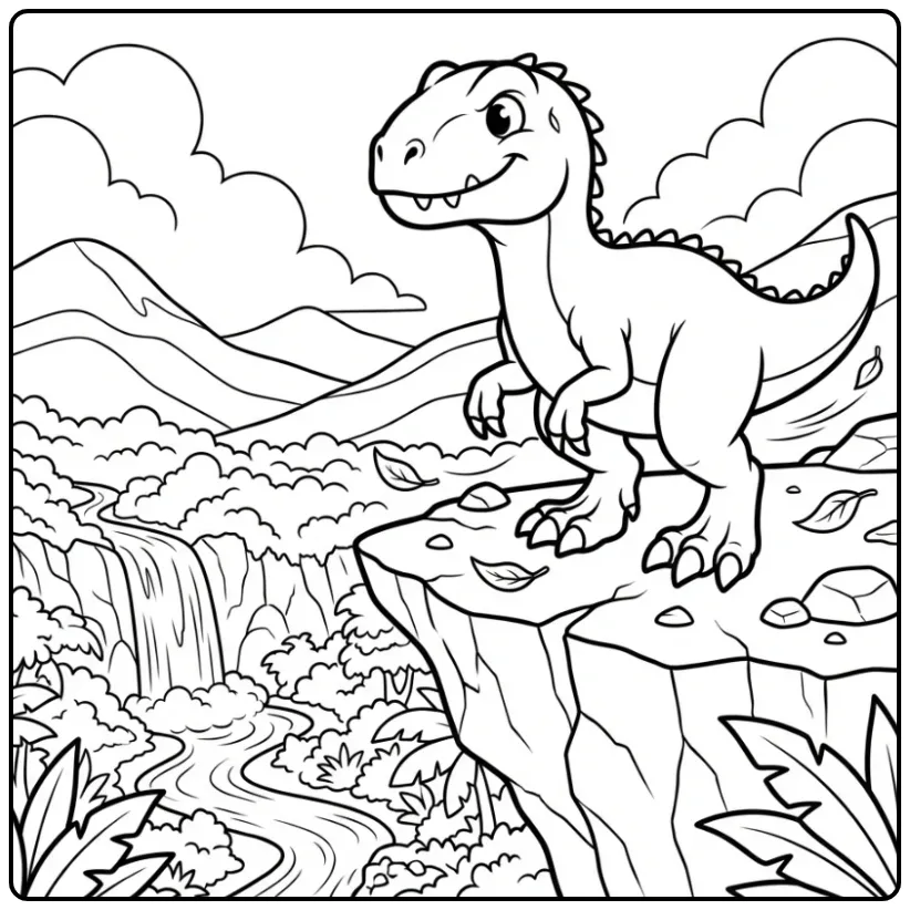 Cute Indominus Rex on a Tall Rock coloring page