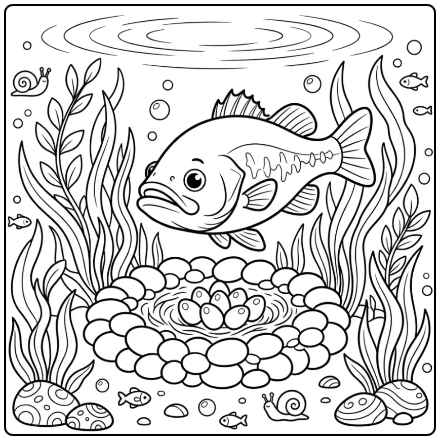 Cute Bass Guarding the Nest coloring page