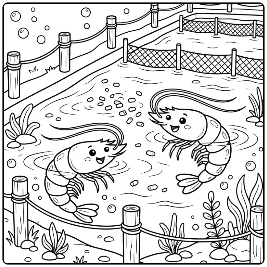 Cute Shrimp in a Breeding Pond coloring page