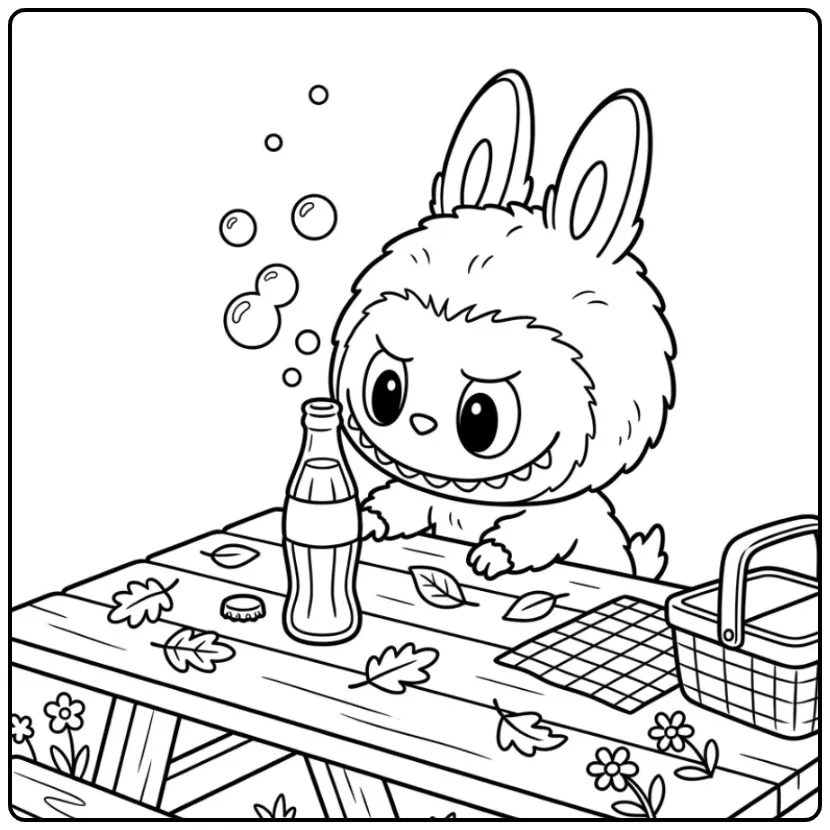 Cute Labubu Cola with Bubbles coloring page