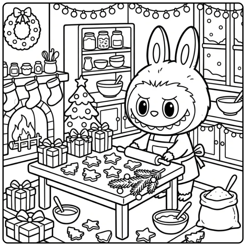 Cute Labubu Christmas with Cookies coloring page