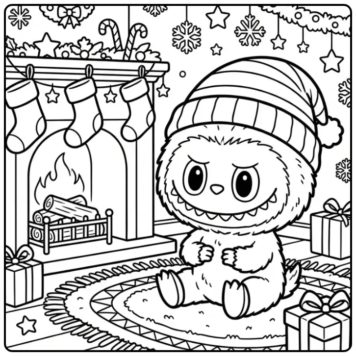 Cute Labubu Christmas with a Winter Hat coloring page
