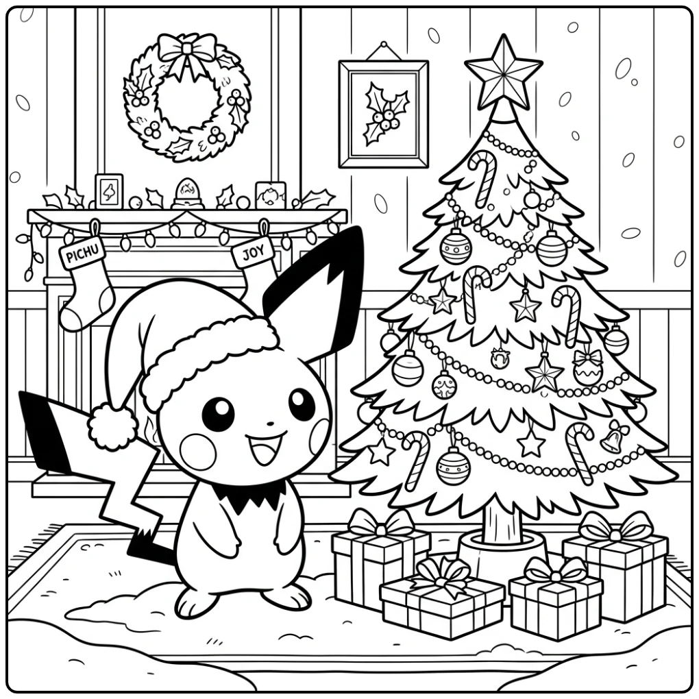 Cute Pichu Christmas for Children coloring page