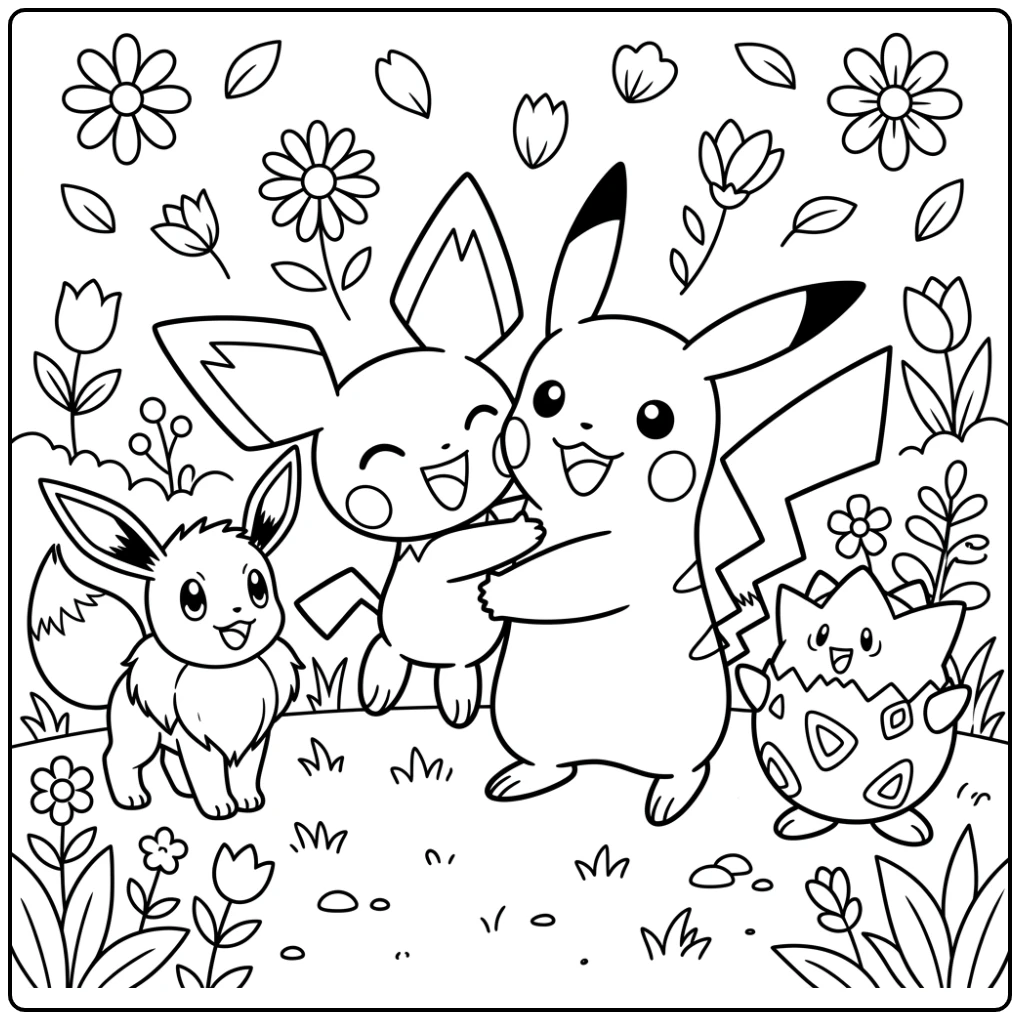 Pokemon Cute with Hugging Pichu and Pikachu coloring page