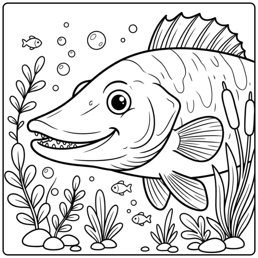 Cute Zander Underwater coloring page