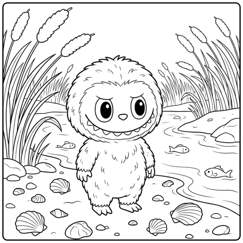 Cute Labubu by the Riverbank coloring page