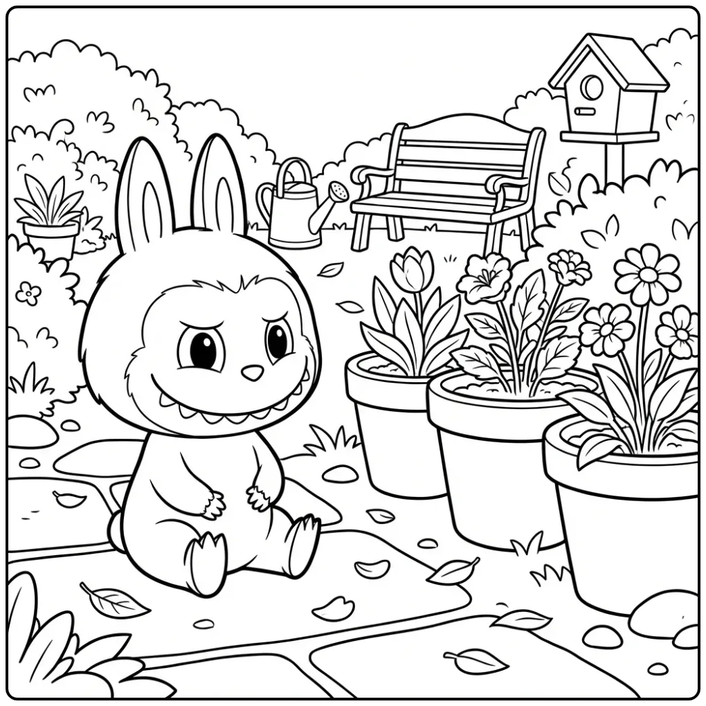 Cute Labubu in the Garden coloring page