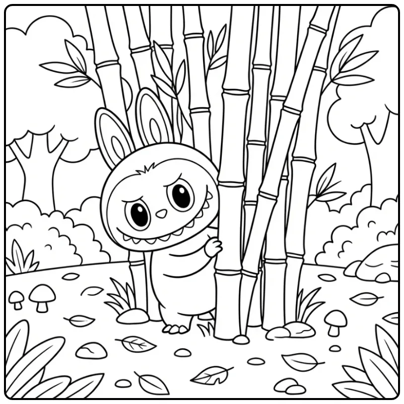 Cute Labubu in the Forest coloring page