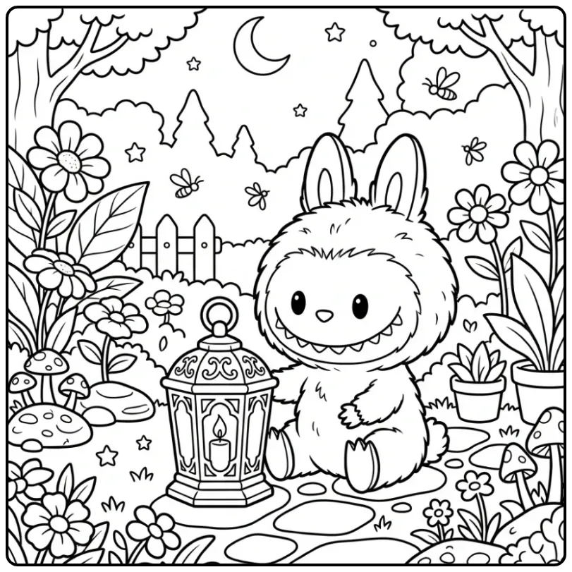 Cute Labubu with a Lantern coloring page
