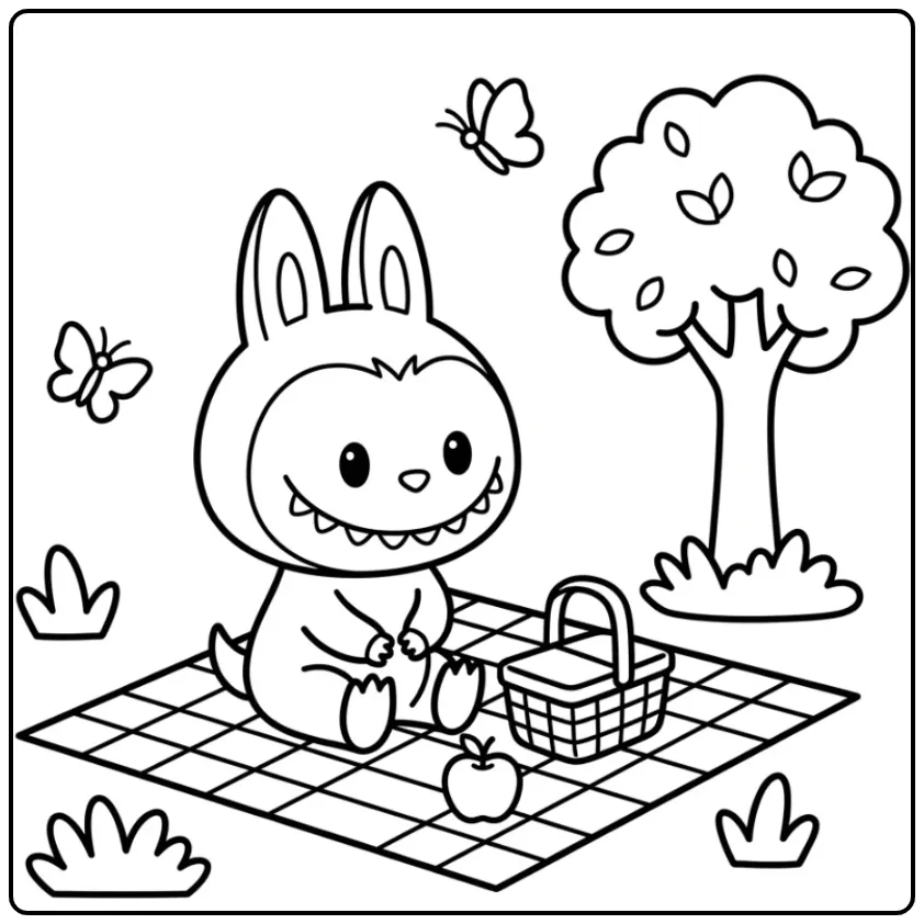Cute Easy Labubu in the Park coloring page