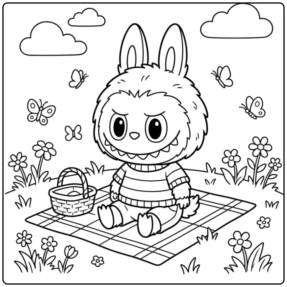 Cute Labubu in Clothes at a Sunny Park coloring page