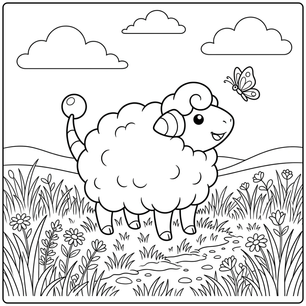 Mareep and Butterfly in the Field Pokemon Cute coloring page