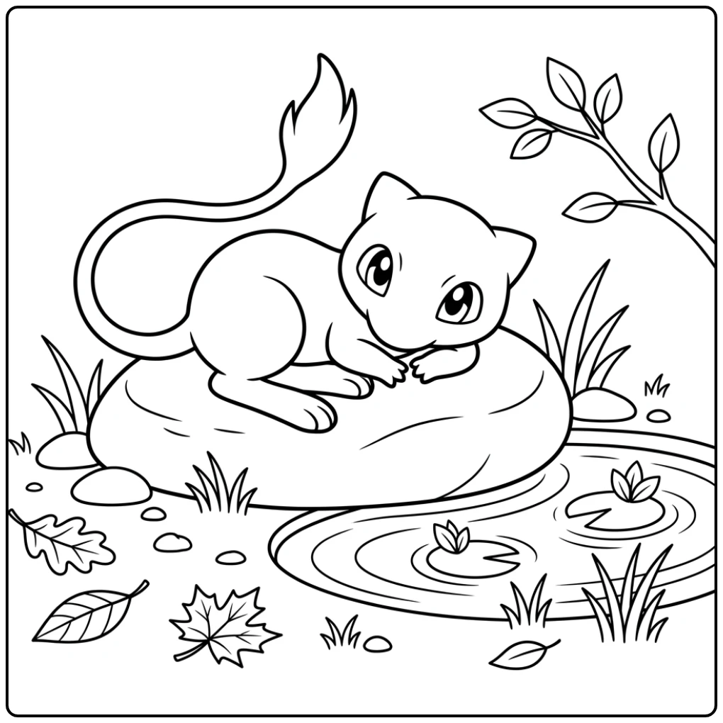 Cute Mew by the Water for Pokemon Fans coloring page