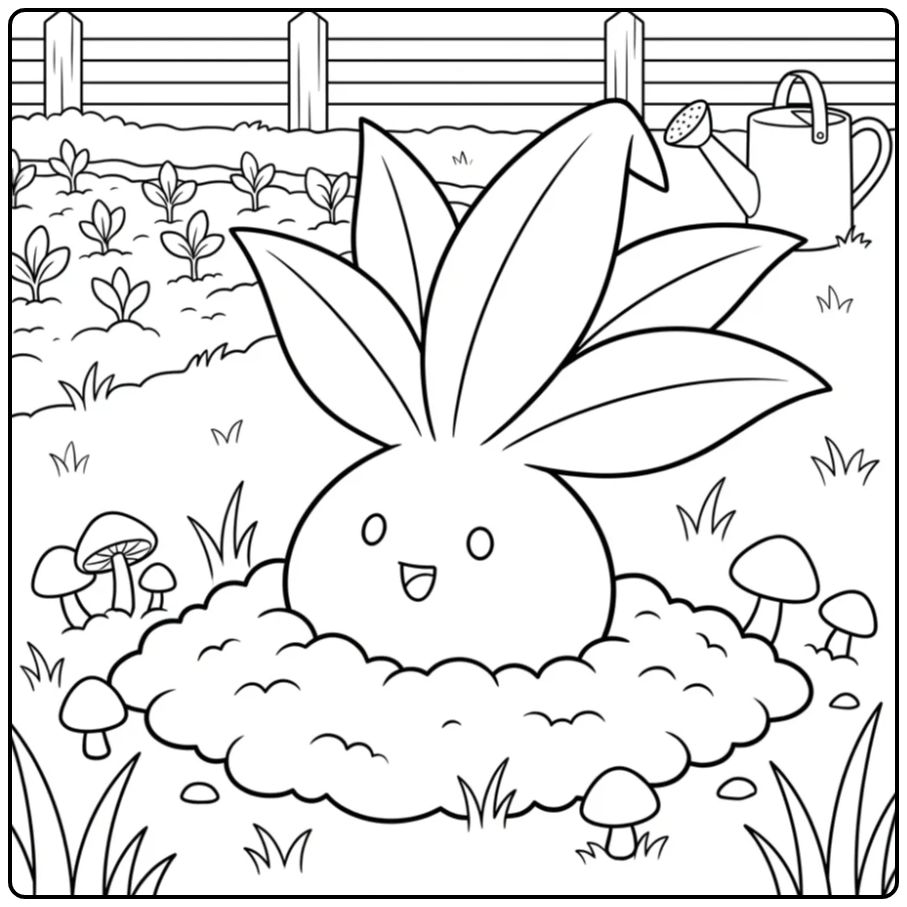 Cute Oddish Pokemon in the Soft Earth coloring page