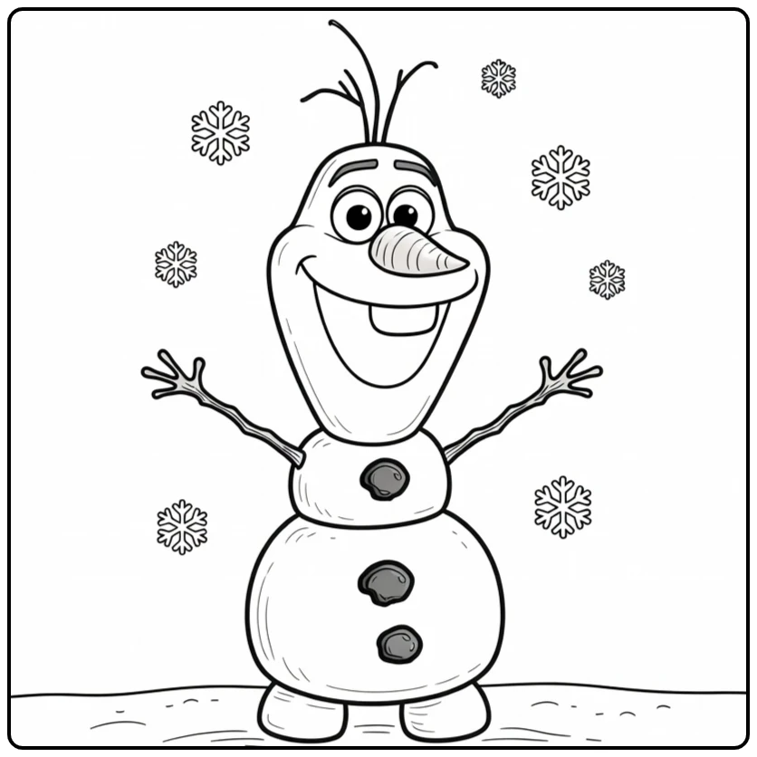 Cute Olaf in a Winter Landscape coloring page